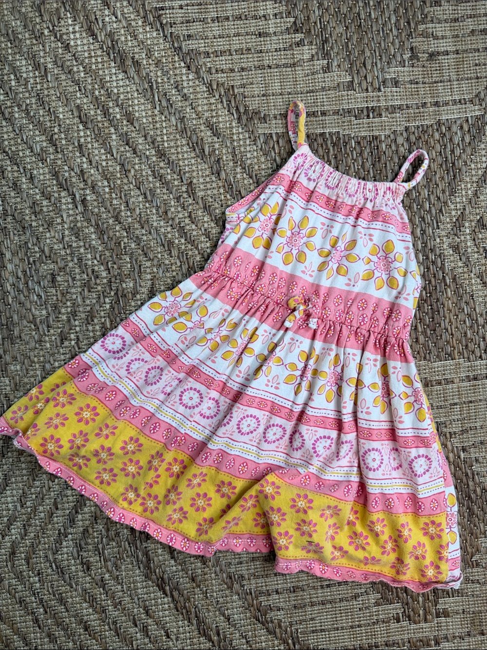 (5for$12) Sleeveless Pink & Yellow Floral Tiered Girls' Carters Dress 3T